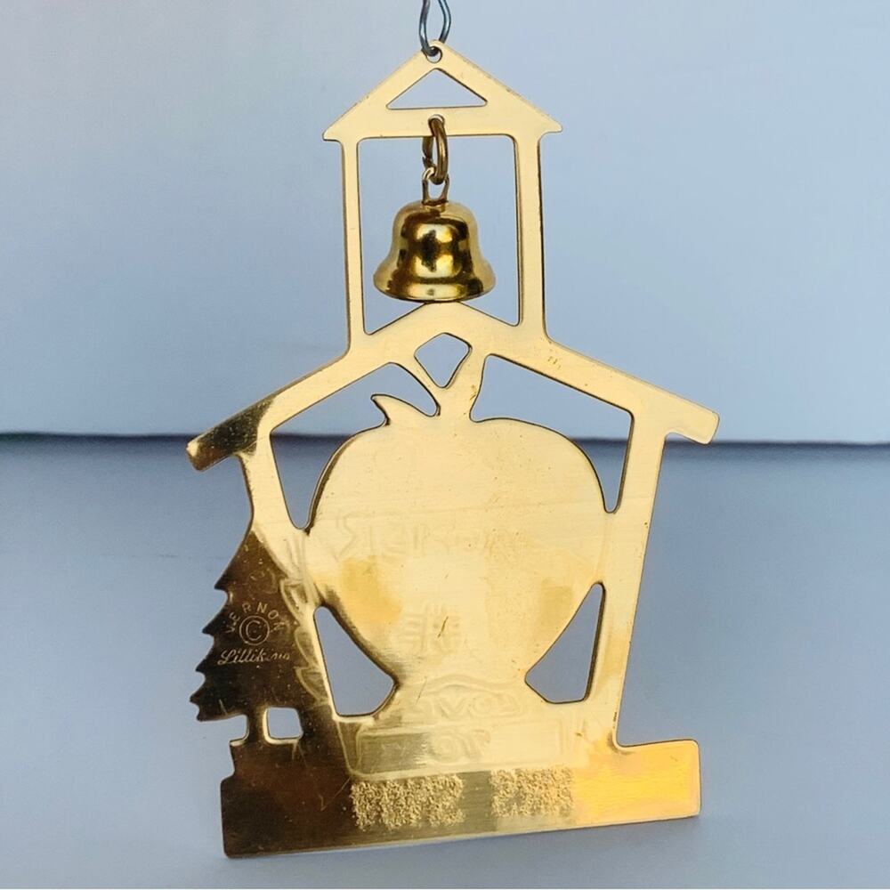 Vintage Lillikins Vernon Teacher Christmas Tree Ornament Brass - Picture 3 of 6